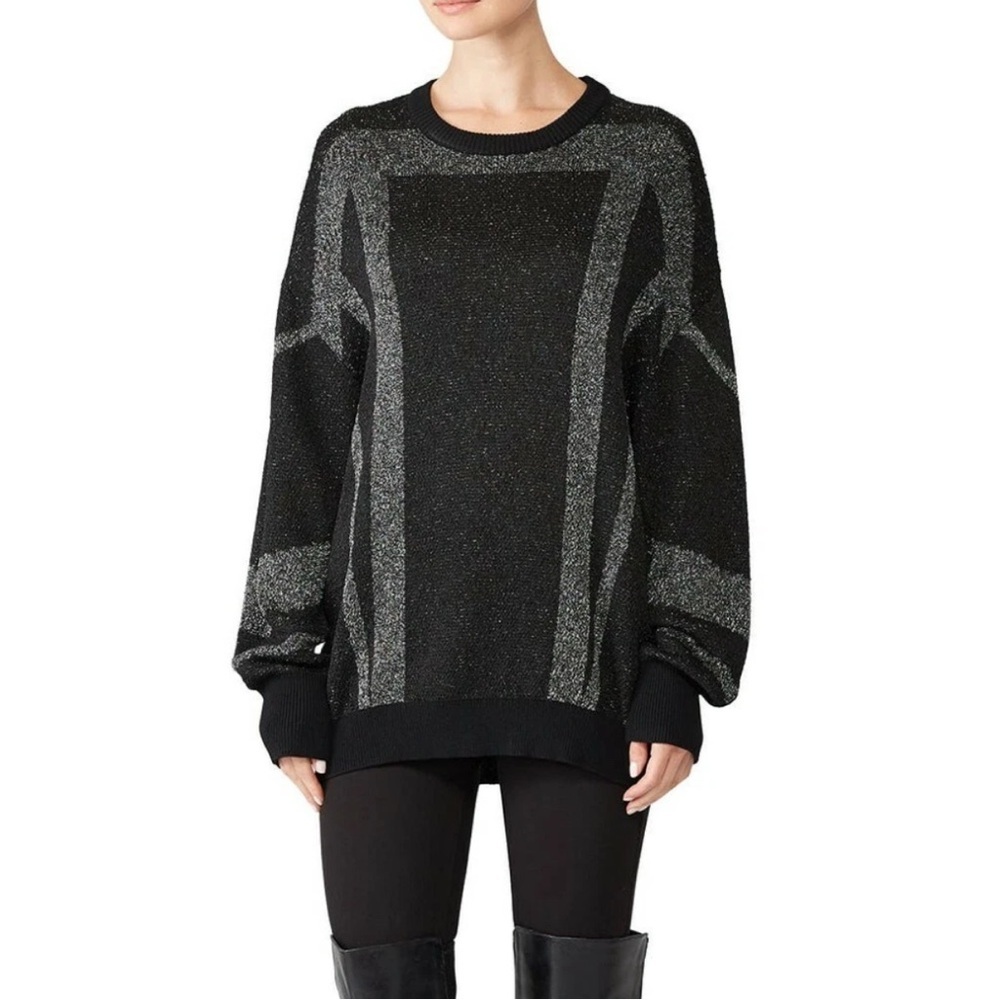 IRO Dock Lurex Metallic Pullover Sweater Black Silver Size Large Slouchy Knit